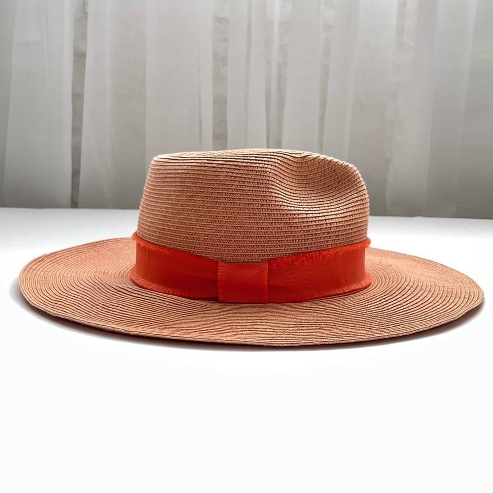 Hat Attack Orange Straw woven beach hat ribbon trim fedora